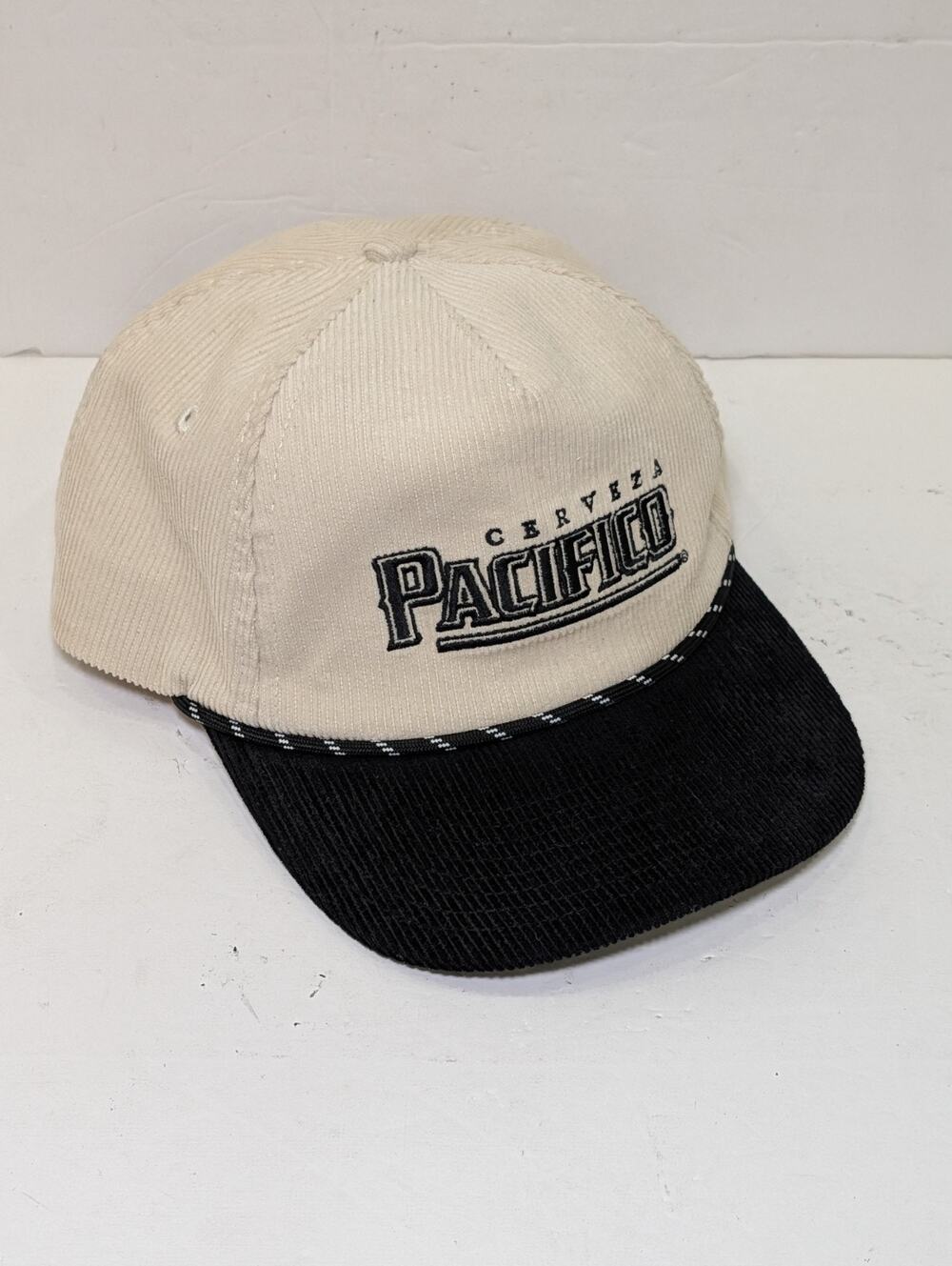 Pacifico Cerveza Beer Beige Black Corduroy Snapback Adjustable Rope Hat